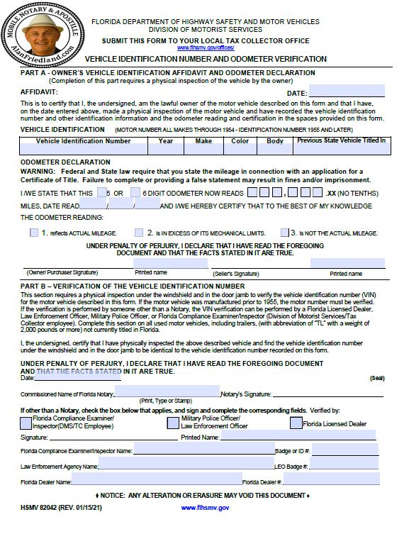 Florida Vincheck Mobile VIN Verification Florida | HSMV 82042 | Alan Friedland